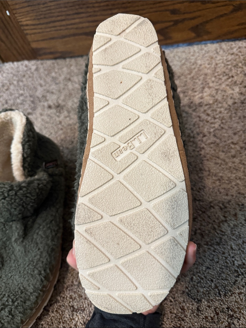 L.L. Bean Cozy Sherpa Slip-On Slippers House Shoes - Olive Green Size 11 - Picture 5 of 9